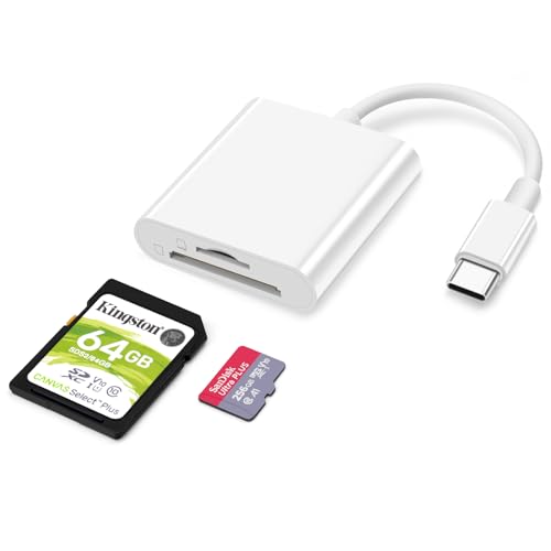 USB C SD/TF Card Reader, High-Speed USB-C Memory Card Reader Micro SD Card Adapter for SD SDHC SDXC Micro SD Micro SDHC Micro SDXC, Compatible with iPhone 15, MacBook Pro Air, Galaxy S24 Ultra - size: 2in1-Card-Reader-White
