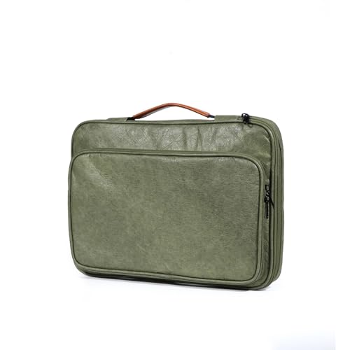 Laptop Briefcase with Front Pocket, Brown Handle, Professional Business Bag - color: Green