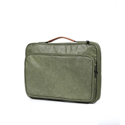 Laptop Briefcase with Front Pocket, Brown Handle, Professional Business Bag - color: Green