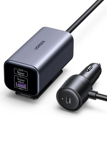 UGREEN 150W USB C Car Charger, PD 3.1 140W Car Charger Adapter Fast Charging 4-Port Cigarette Lighter USB Multi Port Charger Compatible with iPhone 17/16/15, Galaxy S24/S23, iPad, Tablet, Laptop
