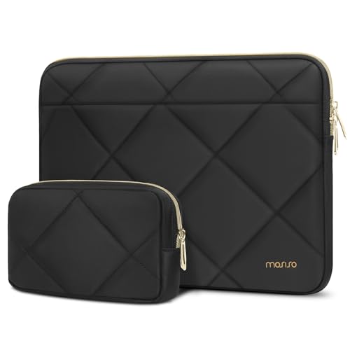 MOSISO 13-14 inch Laptop Case, 13.3 inch Laptop Sleeve, Black | Compatible with MacBook Neo/Air 13.6/Pro 13/Pro 14, HP Dell ASUS Lenovo, Rhombus Quilted Horizontal Bag with Small Case - color: Black