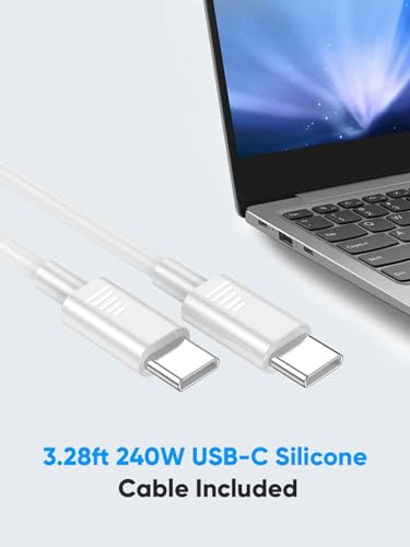 PowerLot 140W GaN PD Power Adapter,18W USB-A Charger, PD3.1 Type C Wall Charger or MacBook Pro 16'', Dell XPS, iPhone 16/15 Pro Max, iPad, Chromebook,Tablet (140W Charge with Cable)