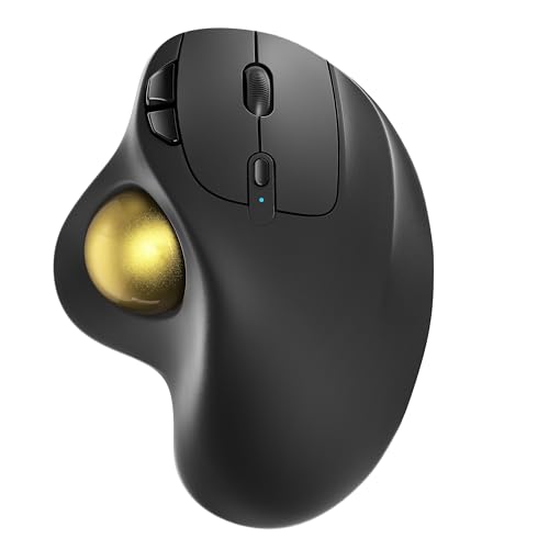Nulea M501 Wireless Trackball Mouse, Rechargeable Ergonomic, Easy Thumb Control, Precise & Smooth Tracking, 3 Device Connection (Bluetooth or USB Receiver), Compatible for PC, Laptop, Mac, Windows. - color: H-Gold