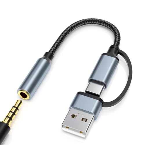USB-C 3.5mm Audio Adapter with Type-A Converter, TRRS Headphone Jack & Mic | 2-in-1 USB-A & USBC to 1/8" AUX Cable Dongle for iPhone 17/16/15,iPad Pro/Air/Mini,Samsung Galaxy,MacBook,PC,Laptop,Headset