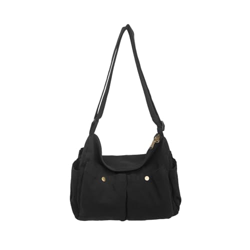 KBTYE Canvas Messenger Bag Cute Crossbody Tote Bag Shoulder for Women Men for School Aesthetic Hobo with Multiple Pockets - color: Black