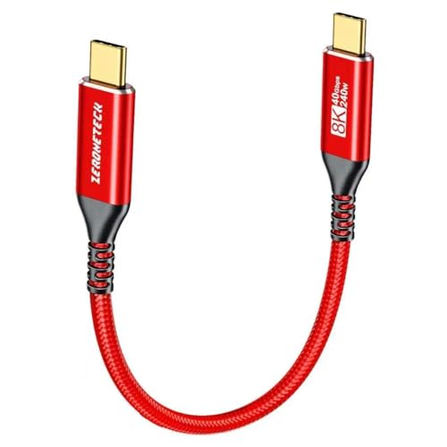 40Gbps 1FT USB 4 Cable for Thunderbolt 4 [Red, Durable], 12 inch High-Speed Data Transfer, Short USB C Monitor Cable 8K@60Hz/4K@144Hz, 240W Fast Charge for MacBook, iPad,Mac mini,SSD enclosure,Docking - size: 1FT