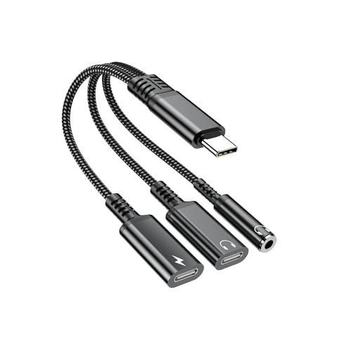 Criello USB-C to 3.5mm Headphone and Charger Adapter | 3 in 1 Type C Splitter Charger Headphone Jack Dongle Compatible for iPhone 15/16/17 Pro/Max/Plus, iPad, Samsung (Black) - color: Black