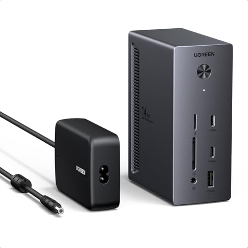 UGREEN USB C Docking Station Triple Monitor, 2xDP+HDMI, Only for Win Host | 14-in-1, Single 8K DP/ 4K HDMI, 100W PD, Gigabit Ethernet, SD/TF 3.0, 3.5mm Audio, 140W Power Adapter, Revodok Pro 314 - style: 2DP+HDMI