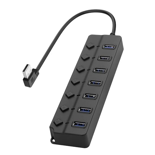90 Degree USB Hub Splitter YACSEJAO USB 2.0 Data Hub with Individual LED Button On/Off Switch DC5.5 * 2.1 Power Port for Laptop,PC Computer (7 Ports, 0.3M) - size: 0.3M, style: 7 Ports