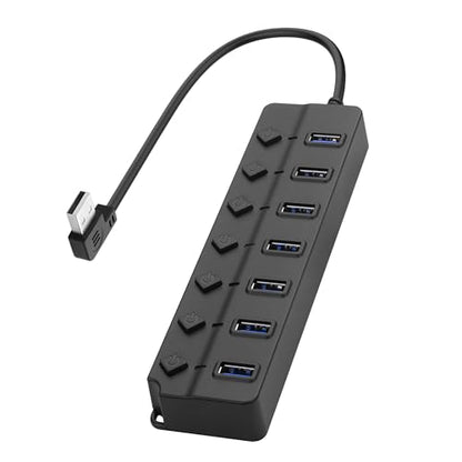 90 Degree USB Hub Splitter YACSEJAO USB 2.0 Data Hub with Individual LED Button On/Off Switch DC5.5 * 2.1 Power Port for Laptop,PC Computer (7 Ports, 0.3M) - size: 0.3M, style: 7 Ports