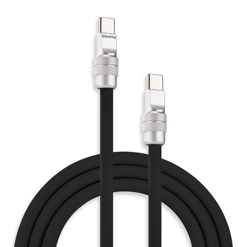 chubbycable USB C to C 240W Silicone Fast Charging Cable, Black, 3.3FT | Premium Zinc Alloy Connectors, 6mm Extra Thick, 45,000+ Bend Tested, E-Marker Chip, Stable 480Mbps Data Transfer - color: Black, size: 3.3ft (1m), style: Type C-Type C