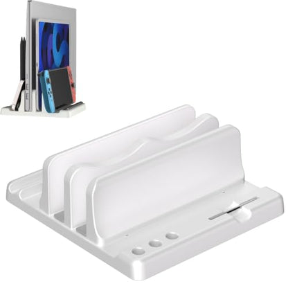 Vertical Laptop Stand Holder - Adjustable ABS Plastic Laptop Holder Vertical, Space-Saving 4 in 1 Compatible with All MacBook Pro Air, Mac, HP, Dell, Microsoft Surface (White) - color: White