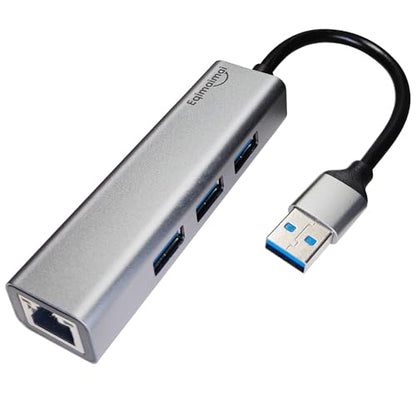 USB 3.0 Hub with Ethernet Adapter - 1GB RJ45, USB A to Ethernet, Compatible with Windows, Mac OS, Linux - color: USB A GRAY