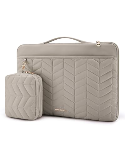 BAGSMART Laptop Case with Handle, Puffy Padded Laptop Bag Sleeve for Women, Portable MacBook Air/Pro Computer Case, 15-16 inch, Warm Gray - color: Warm Gray, size: 15-16 inch