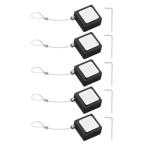 PATIKIL Retractable Remote Control Cable Tether (3.3ft / 1M, Black)(5 Set) Square Remote Control Security Lanyard Lock Adjustable Locking Leash with Rope Locks, Suit for - TVs/Tablets - color: Black