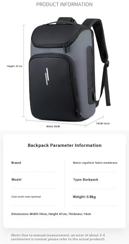 Business Laptop Backpack, Black and Gray, USB Charging Port, Multiple Storage Compartments, 47x30x14cm, Travel Computer Bag with Top Storage