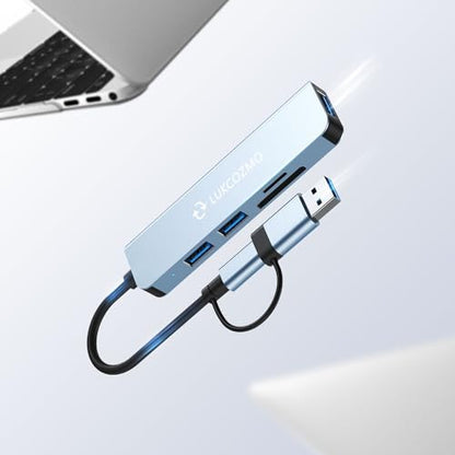 5-in-1 5-Port USB Hub with 3.0 Ports & SD/TF Card Reader | Compatible with MacBook, iPad Pro, Dell, HP, Laptops, Phones, Plug and Play, 5-in-1 USB Extender, TF/SD Card Slot