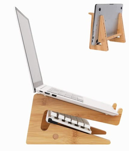 Nuvograin Laptop Stand, Wooden Vertical Laptop Stand for Desk, Bamboo Laptop Stand Compatible with MacBook Air Pro/Dell XPS/Surface pro/HP/Pixelbook/Lenovo, More Laptops 13-17.7inch