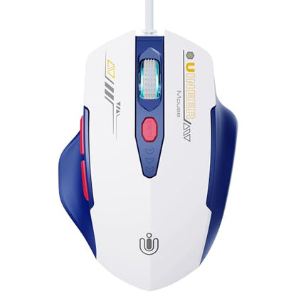 Uineer Wired Mouse, USB-A Computer Mouse with 6 Buttons,Adjustable | Plug-and-play USB-A wired connection with 6 programmable buttons, 7200 DPI and a 1.5 m cable. - color: Bluewhite