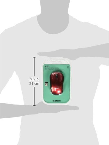 Logitech M185 Compact Ambidextrous Wireless Mouse with Rubber Grips - Red | Ambidextrous mouse with 2.4 GHz USB-A Nano Receiver, Optical Tracking, 12-Months Battery Life, PC, Mac, Laptop compatible - color: Red, size: 1 Pack, style: USB Receiver
