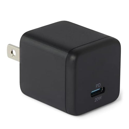 Amazon Basics 20W Fast Charging USB-C Nano GaN Wall Charger, 1-Port PD 3.1, Compact Travel-Friendly, Wide Compatibility for iPhone, Tablets, Phones, Black - color: Black, style: 20 W One Port
