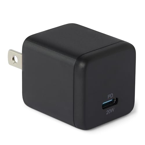 Amazon Basics 20W Fast Charging USB-C Nano GaN Wall Charger, 1-Port PD 3.1, Compact Travel-Friendly, Wide Compatibility for iPhone, Tablets, Phones, Black - color: Black, style: 20 W One Port