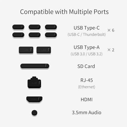 12 PCS Silicone Dust Plugs & Cleaning Brush, USB Port Dust Covers Compatible with iPhone 15 16 17,Kindle,MacBook,Mac mini,PS5,Includes USB-C, USB-A, HDMI, RJ-45, SD Slot and 3.5mm (Transparent) - color: Transparent