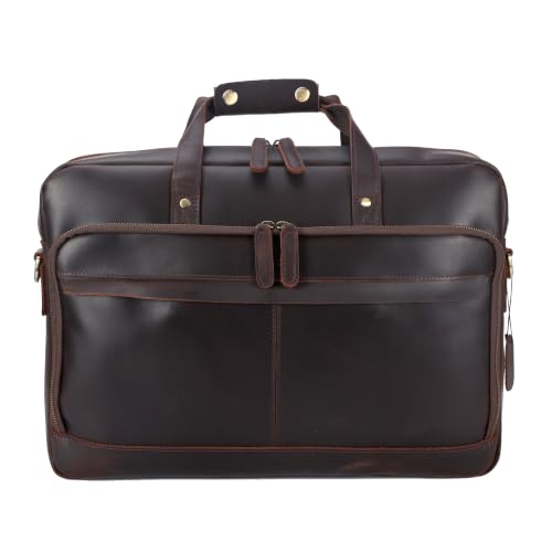 18" Full Grain Leather Briefcase, Premium Vintage Business Laptop Bag, Spacious Executive Work Bag for Office & Travel