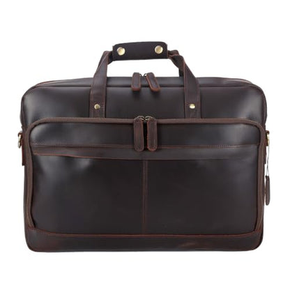 18" Full Grain Leather Briefcase, Premium Vintage Business Laptop Bag, Spacious Executive Work Bag for Office & Travel