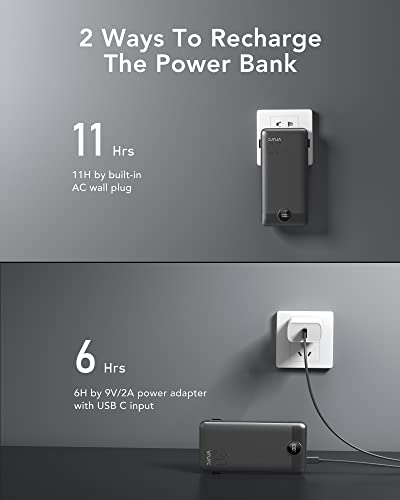 VRURC Portable Charger 20000mAh, Fast Charging Power Bank USB C,4 Output 2 Input Travel Essentials Charging Bank Equipped with LED Display,Built-in Wall Plug and Cables,Phone Charger Battery,Black - color: Black