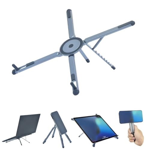 Foldable Desktop Portable Laptop Stand, Adjustable Laptop Riser with Magnetic Phone Holder, Aluminum Alloy Notebook Stand Compatible with 10-16” Laptops and 4-13”Phones/Tablets(Silver Gray) - color: Silver Gray