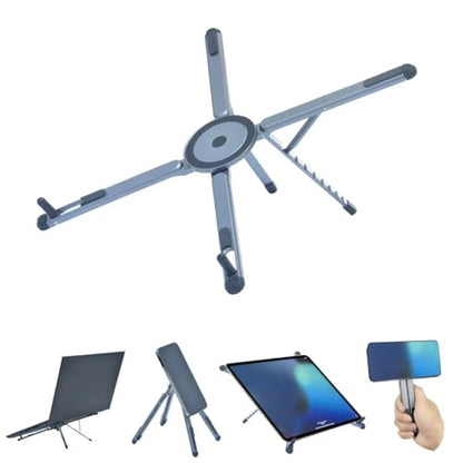 Foldable Desktop Portable Laptop Stand, Adjustable Laptop Riser with Magnetic Phone Holder, Aluminum Alloy Notebook Stand Compatible with 10-16” Laptops and 4-13”Phones/Tablets(Silver Gray) - color: Silver Gray