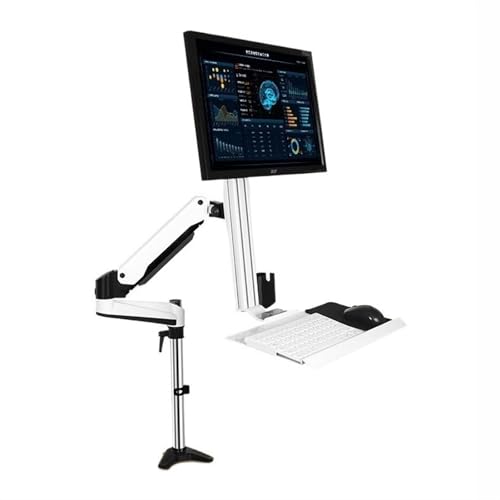 Monitor Arm Single Monitor Desk Mount, Sit Stand Workstation with keyboard tray and mouse box, Height Adjustable gas spring Single Monitor Mount Arm, Holds up to 13.2lbs Monitor Mount(700mm) - size: 700mm