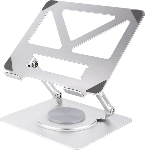 360 Rotating Aluminum Laptop Stand, Adjustable & Foldable Ergonomic Computer Stand, Compatible with MacBook, iPad, Dell, HP up to 16 Inches for Home & Office, Silver - color: Silver