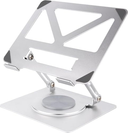360 Rotating Aluminum Laptop Stand, Adjustable & Foldable Ergonomic Computer Stand, Compatible with MacBook, iPad, Dell, HP up to 16 Inches for Home & Office, Silver - color: Silver