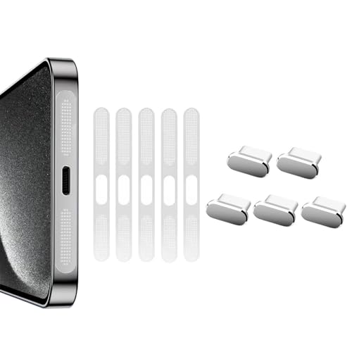 5 Pack Silver USB C Type C Charging Port Plug Caps, 5 Pack Speaker Dust Covers for iPhone 16 Pro/16 Pro/15 Pro Max/15 Pro, Silver - color: Silver (Speaker Covers+USB Plug), size: 16 Pro Max/16 Pro
