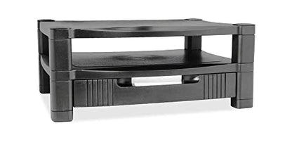 Kantek Two-Level Monitor Stand, 17" X 13.25" X 3.5" To 7", Black, Supports 50 Lbs - style: Two Level with Drawer