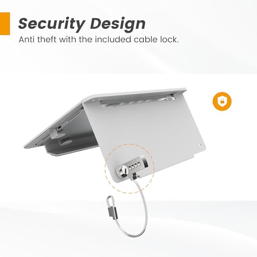 Tablet Desk Stand, All Metal 30° Ergonomic with Security Cable Lock for Office, POS Counter, Reception - Compatible with iPad 10th(10.9"), Pro 11", Air 4/5, Air 11"(M2/M3/M4), iPad 11"(A16) - color: White