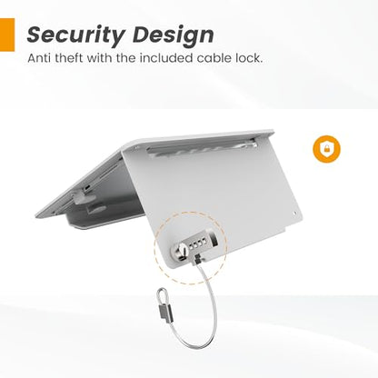 Tablet Desk Stand, All Metal 30° Ergonomic with Security Cable Lock for Office, POS Counter, Reception - Compatible with iPad 10th(10.9"), Pro 11", Air 4/5, Air 11"(M2/M3/M4), iPad 11"(A16) - color: White