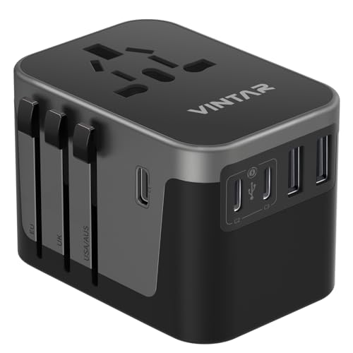 Universal Travel Adapter, VINTAR International Power Adapter with 6A 3 USB C and 2 USB Ports, All in One Travel Essentials Plug Adapter, Worldwide Outlet Converter for Europe UK USA AUS(Type C/G/A/I) - color: 30W Black