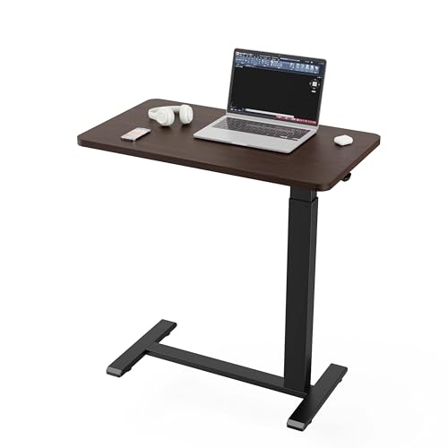 Ywin Hospital Bedside Table with Wheels, Pneumatic Lift, Black Walnut | Wood top, 25-40in adjustable, 66lbs, rolling casters, mobile portable overbed table for bedside, home, patient care, medical - color: Black Walnut, size: 28*16 in