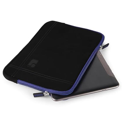 Neoprene Laptop Sleeve for 13 13.3 Inch Laptops Tablets with Padded Lining, Shock Resistant Unisex Laptop Bag for Office, Commute, Travel - color: Black / Blue