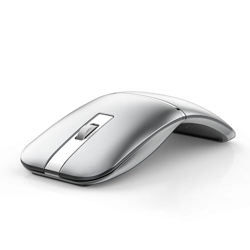 Bluetooth Wireless Arc Travel Mouse, Bluetooth 5.0/4.0 & 2.4G Tri-Mode, Rotating Foldable Ergonomic Mice, Type-C Rechargeable Multi-Device for Microsoft Laptop, PC, MacBook, Chromebook,Lenovo - Silver - color: Silver.