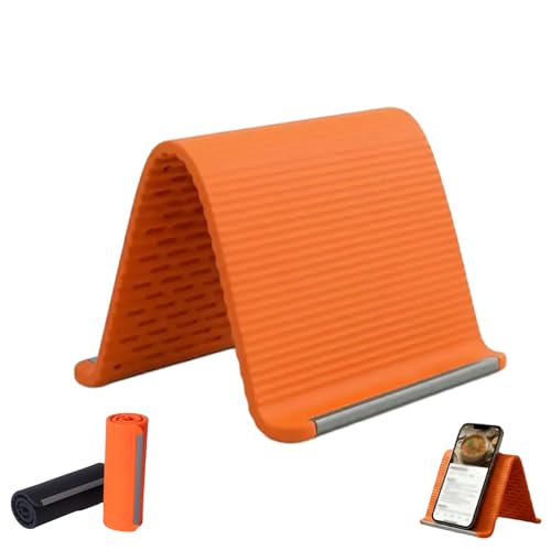 Flexible Silicone Aluminum Phone Stand, Bendable Rollable Foldable Design Wrap Around Mount Holder for Laptop, Desk, Bed and Travel, Creative Shape-Shifting Lazy Bracket (Orange) - color: Orange