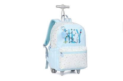 Cute travelers club blue Rolling Backpack for women with wheels Rolling cart (HEY BLUE) - color: Hey Blue