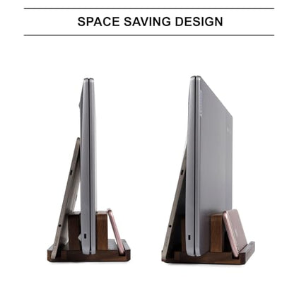 S&A WOODCRAFT 3 Slots Acacia Wood Vertical Laptop Stand, Adjustable Wooden Laptop Holder, Non-Slip Laptop Dock Compatible with Apple MacBook, Microsoft Surface, Gaming Laptops, IPad, Tablets - color: Brown Acacia, size: 3 Slots