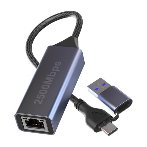 2.5gb USB to Ethernet Adapter, 2.5g Aluminum 2-in-1 USB & USB C to RJ45 Network Adapter 2500Mbps LAN Converter for MacBook Air/Pro, HP, XPS, Surface, iPad, iPhone 17/16 - color: 2.5gb