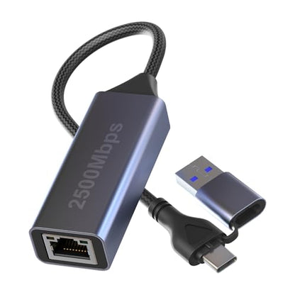 2.5gb USB to Ethernet Adapter, 2.5g Aluminum 2-in-1 USB & USB C to RJ45 Network Adapter 2500Mbps LAN Converter for MacBook Air/Pro, HP, XPS, Surface, iPad, iPhone 17/16 - color: 2.5gb