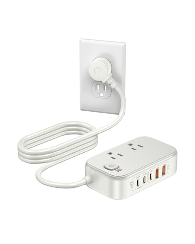 Travel Power Strip, Fast USB Charging Station 65W Max 7-in-1 USB Charger with 2 Outlets 3 USB C & 2 USB A, 5FT Flat Extension Cord for Travel, Home, Office,Dorm,Cruise Essentials (Pearl White) - color: Pearl White