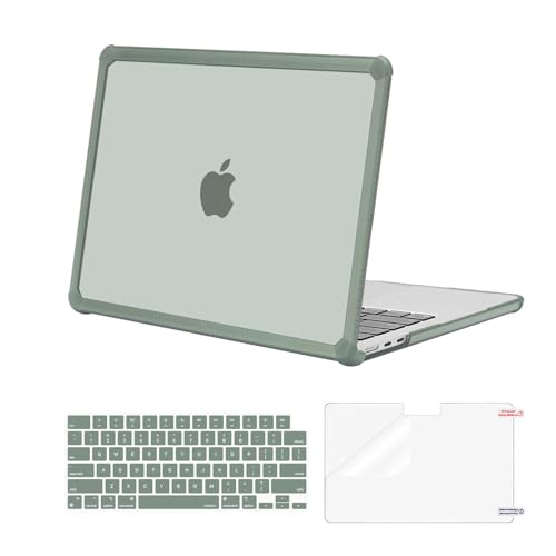 MOSISO Compatible with MacBook Air 13 inch Case M5 2026 M4 M3 M2 2025-2022 | A3449 A3240 A3113 A2681, 3 in 1 Kit Crack-Resistant Heavy Duty Protective Hard Shell Case Cover with TPU Bumper,Emerald Green - color: Emerald Green